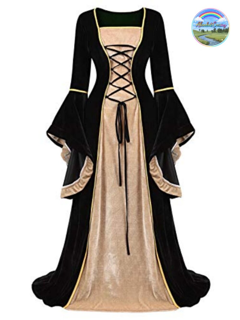 Renaissance Medieval Peasant Dress Lace-Up Flare Sleeve Costume